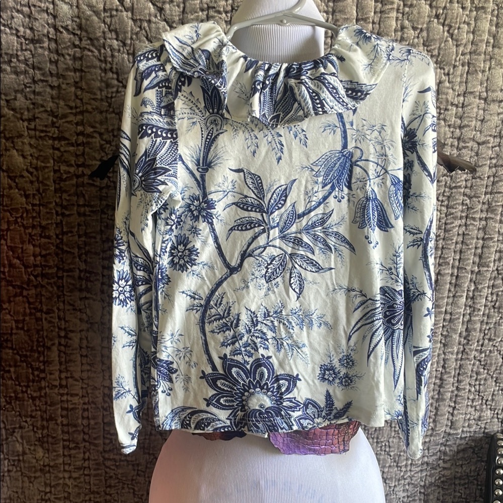 Floral Print girls Top - Blue and White